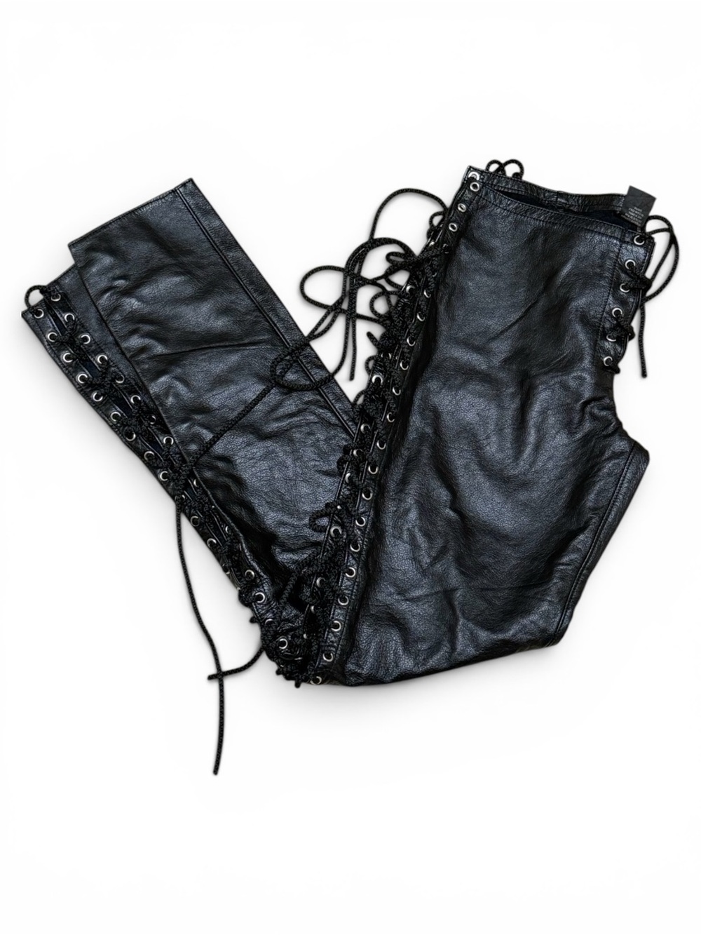 Y2K Super Low Rise Lace-Up Skinny Genuine Leather Pants